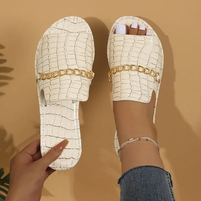 Tamara – Textured Gold-Chain Sandals
