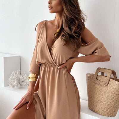 Julia – Plunge Neck Dress with Side Slit
