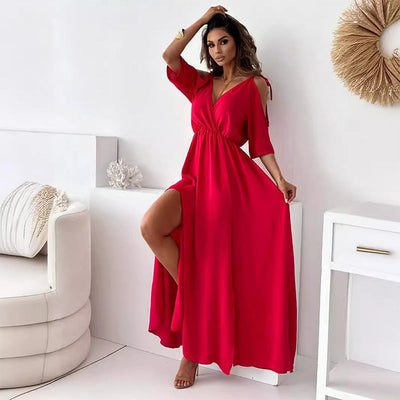 Julia – Plunge Neck Dress with Side Slit