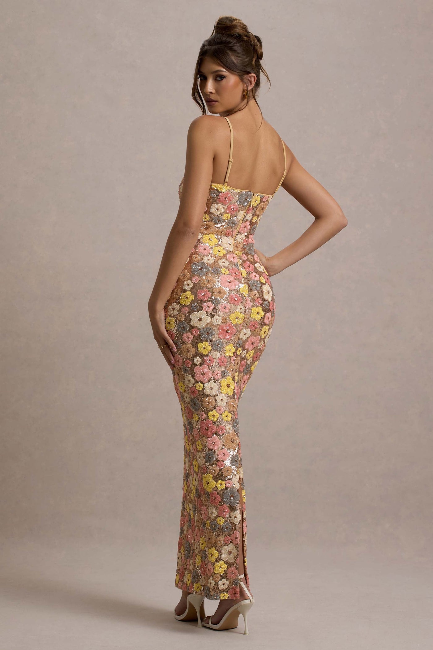 SELVIANA Abito lungo floreale con paillettes