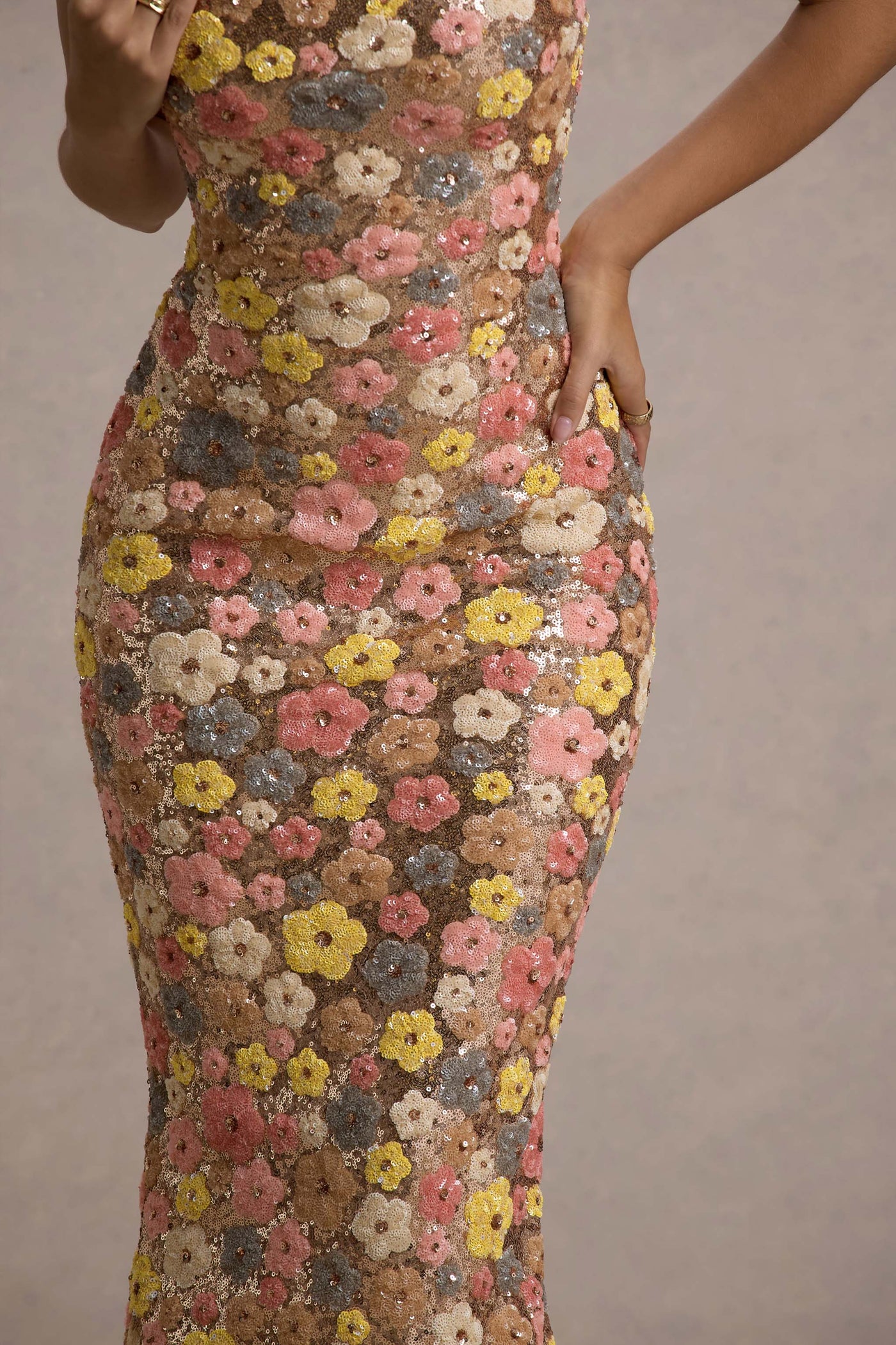 SELVIANA Abito lungo floreale con paillettes