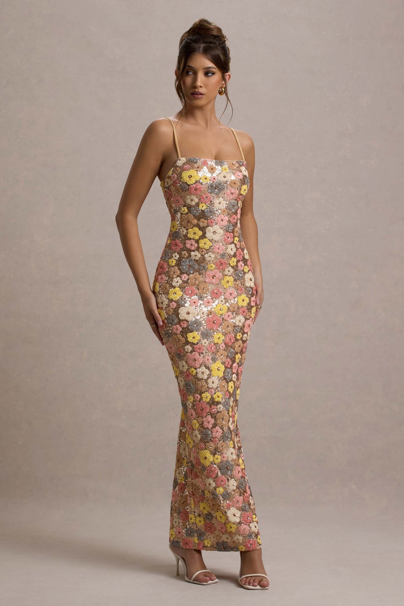 SELVIANA Abito lungo floreale con paillettes