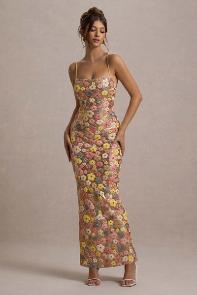 SELVIANA Abito lungo floreale con paillettes
