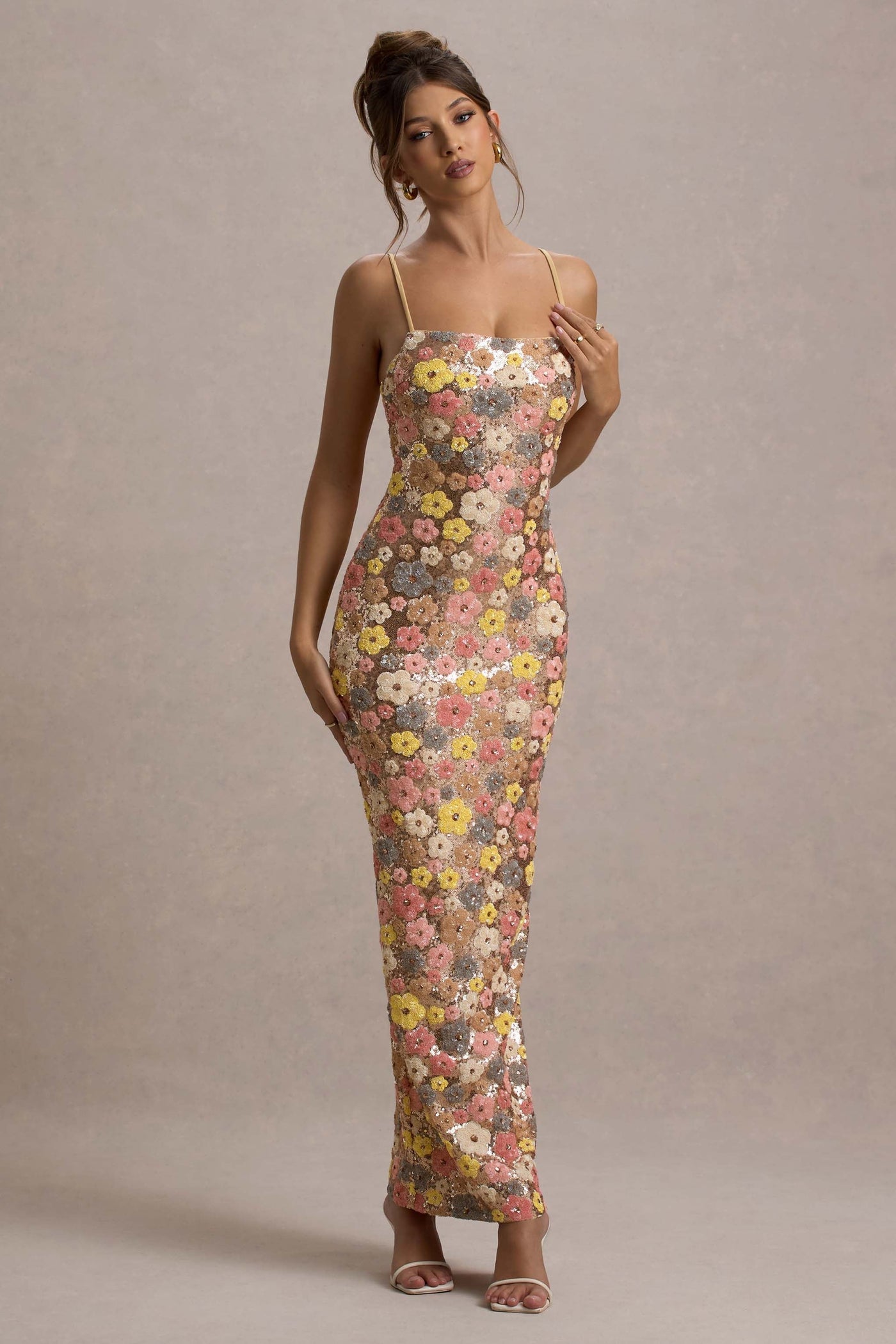SELVIANA Abito lungo floreale con paillettes