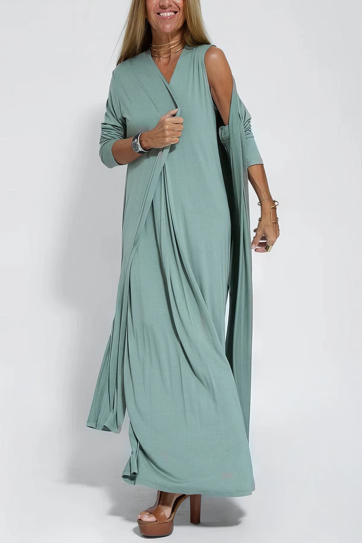 Clodagh – Sculpting Maxi Dress with Free Cardigan